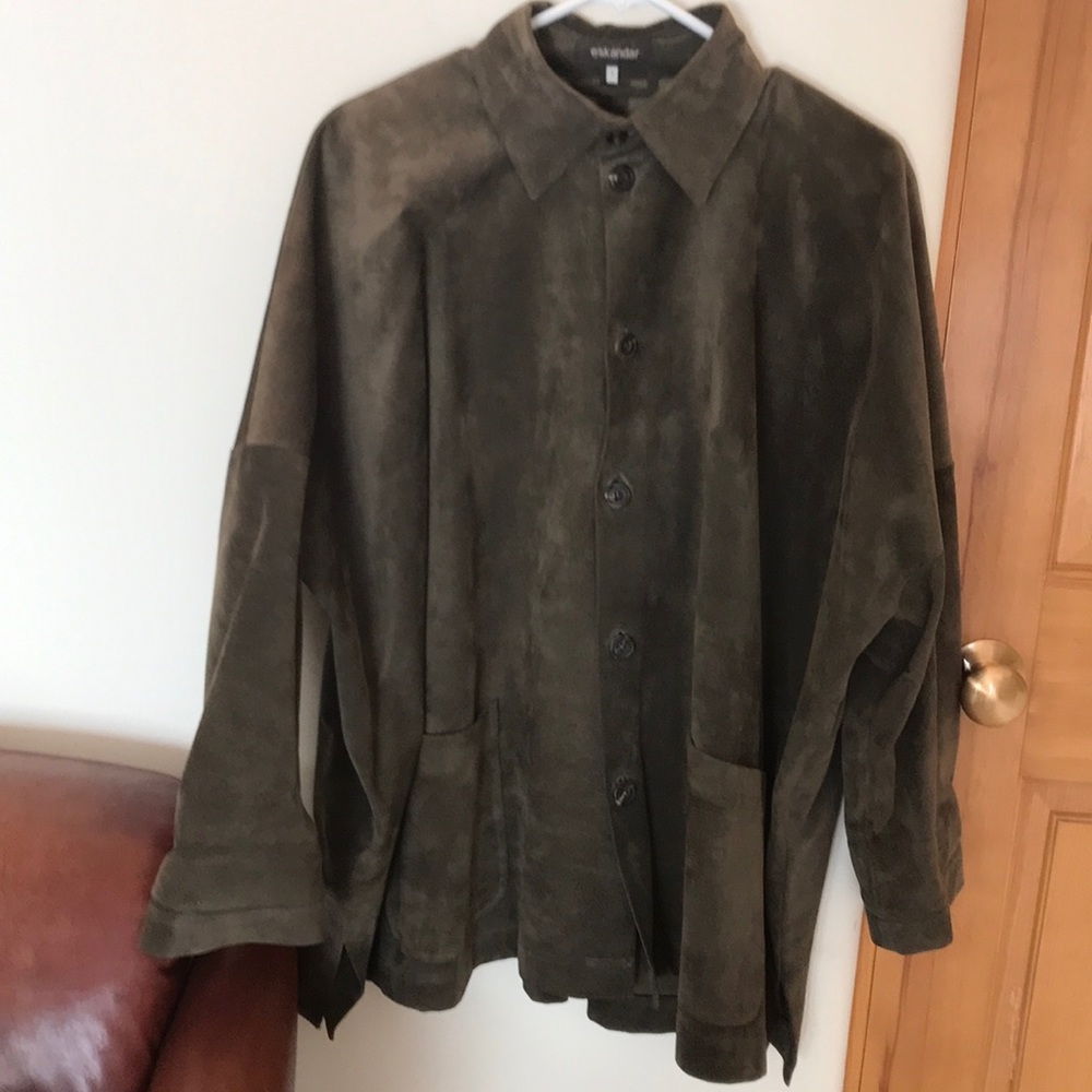 Dark Green Suede Overshirt by Eskandar